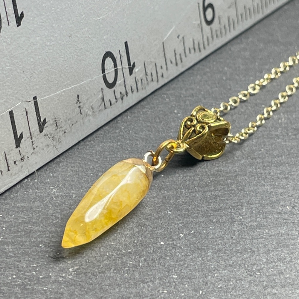 Yellow Jade Nugget Necklace Pendant Gold Plated Chain - Picture 14 of 15